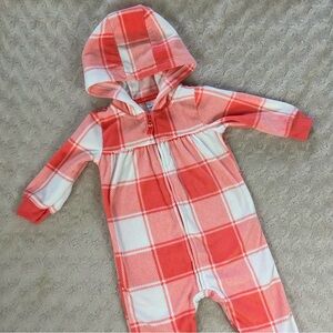 Carter’s Hooded Fleece Romper Size 6 Months Plaid